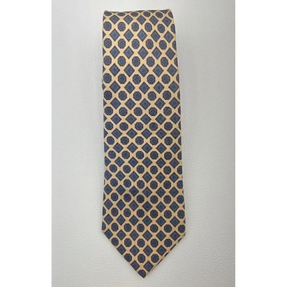 Lands End Hand Sewn Geometric Pattern Silk Tie
